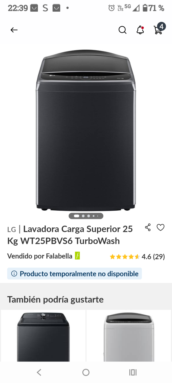 Lavadora LG carga superior 25 kg - miniatura 1