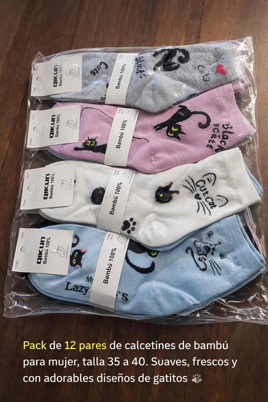 Pack 12 calcetines de bambú diseño gatitos