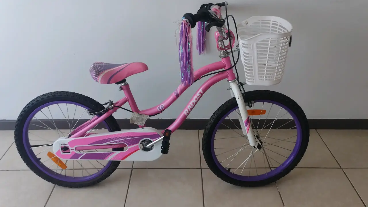 Bicicleta infantil rosa con canasto