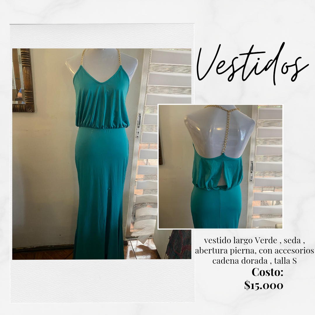 Vestido largo verde seda