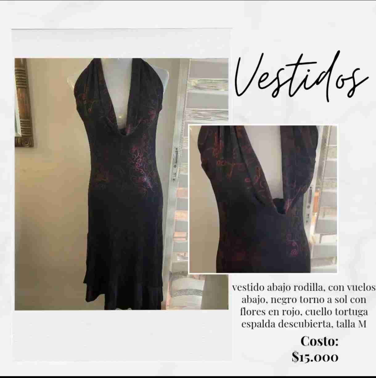 Vestido negro con flores rojas
