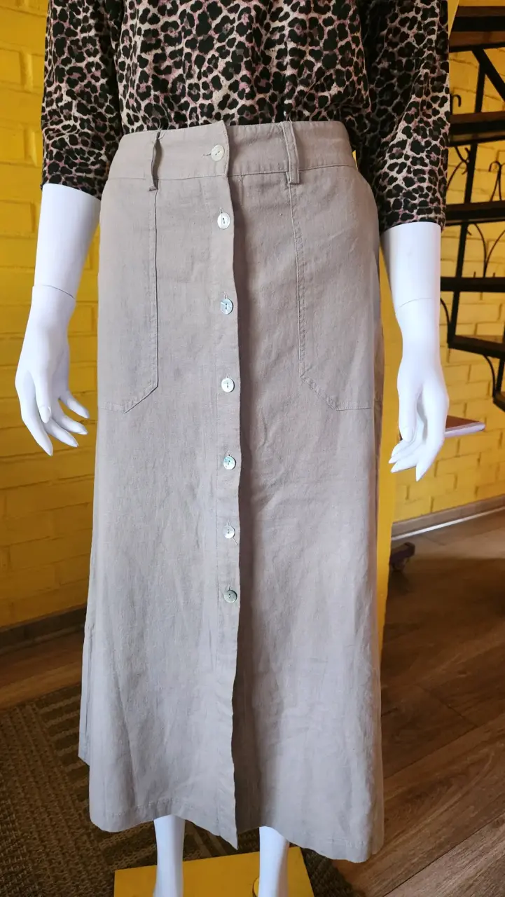 Falda larga beige con botones - miniatura 2