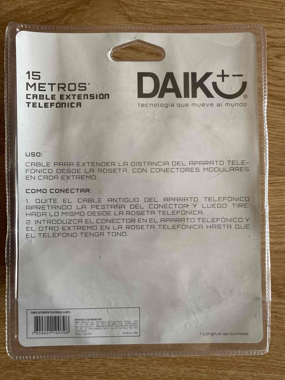 Cable extensión telefónica 15 metros - miniatura 2