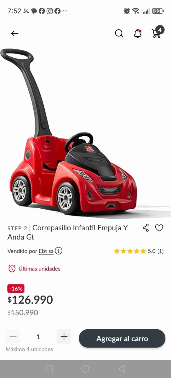 Auto de paseo infantil rojo - miniatura 5