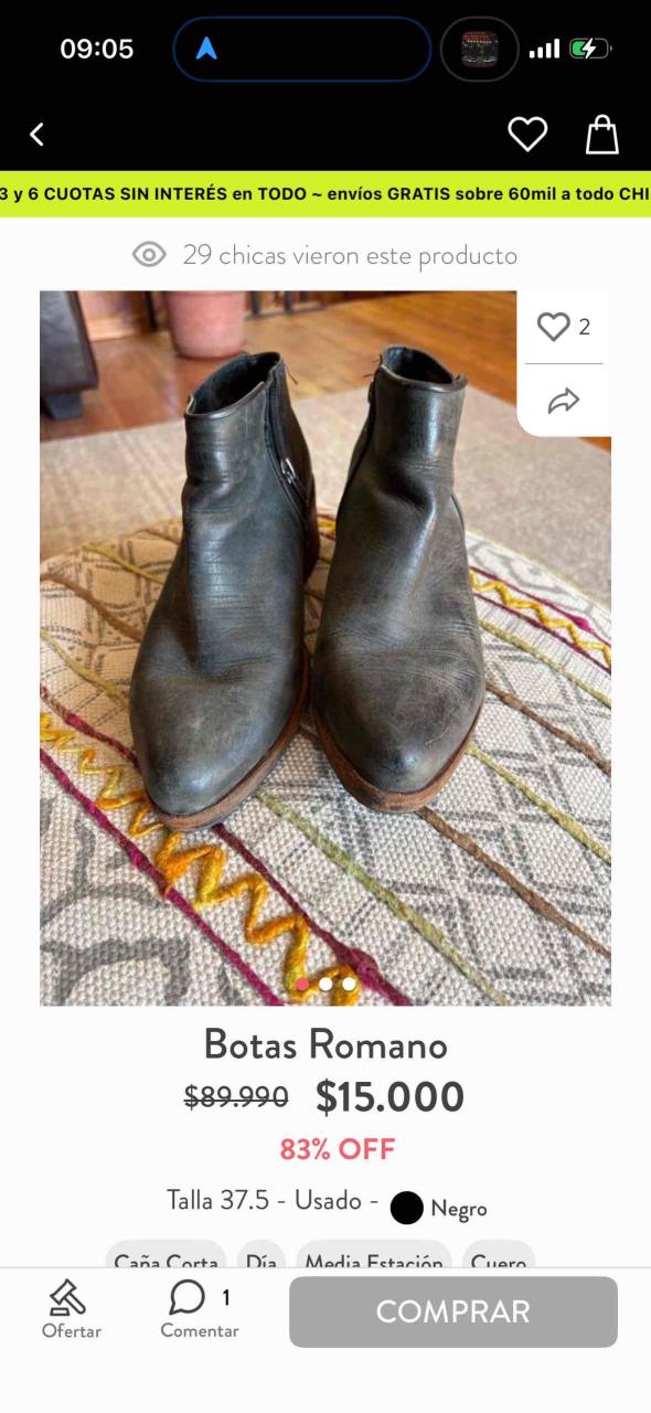 Botines cuero negro Romano