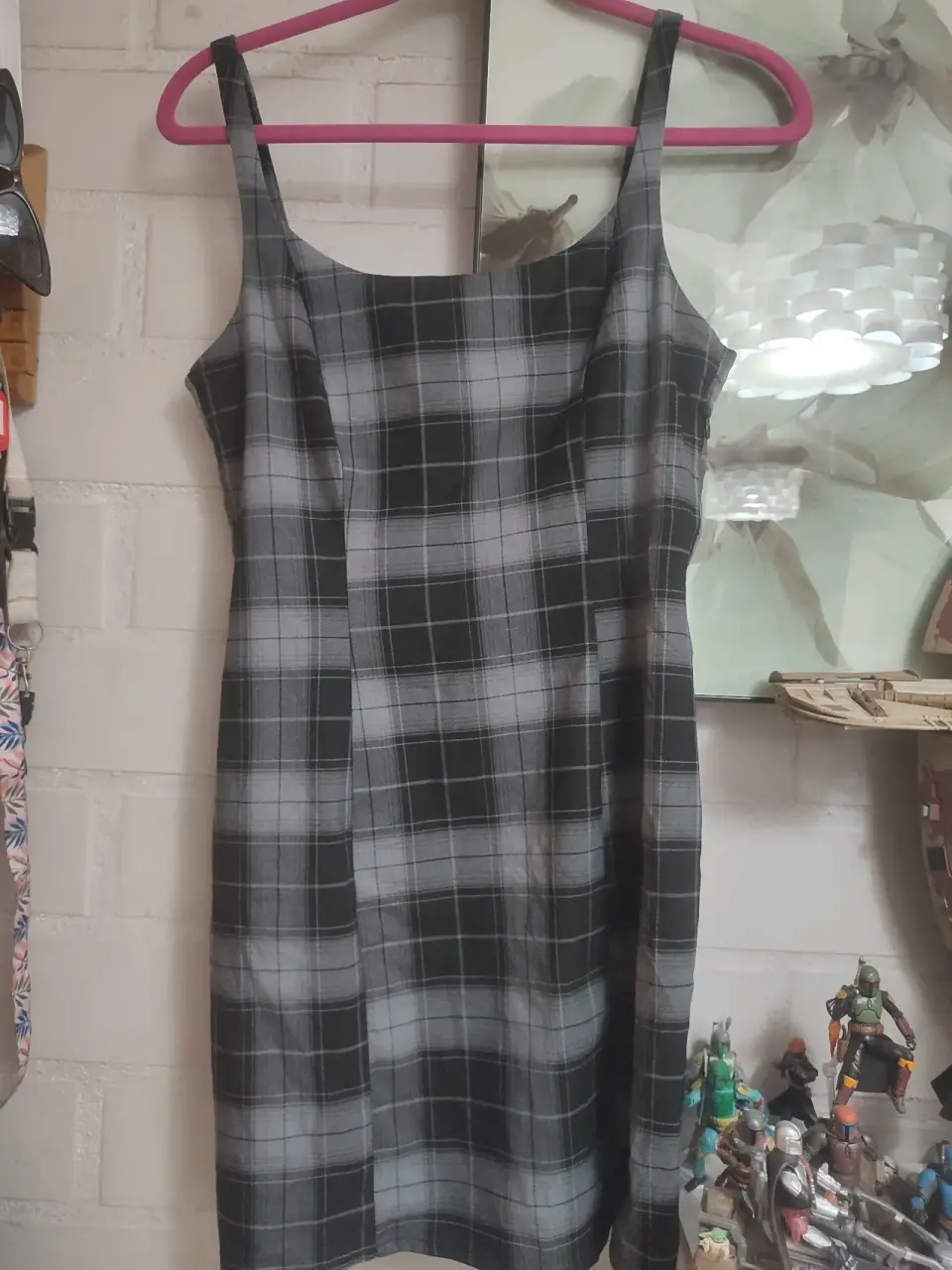 Vestido jumper escocés gris y negro M - miniatura 2
