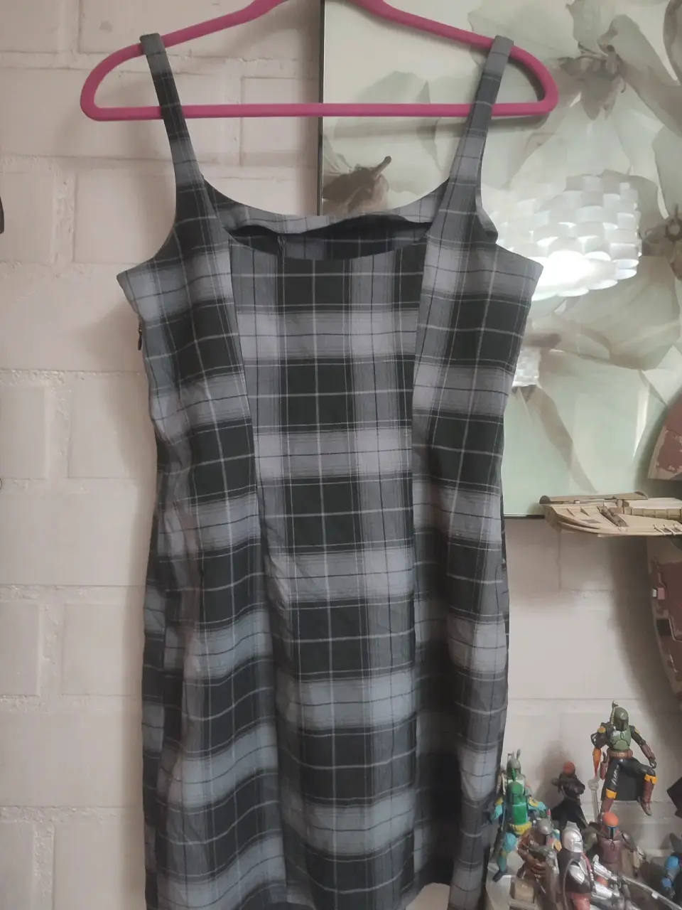 Vestido jumper escocés gris y negro M - miniatura 3