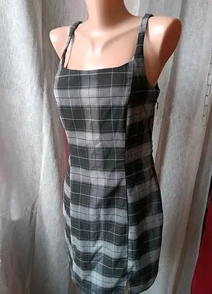 Vestido jumper escocés gris y negro M - miniatura 5