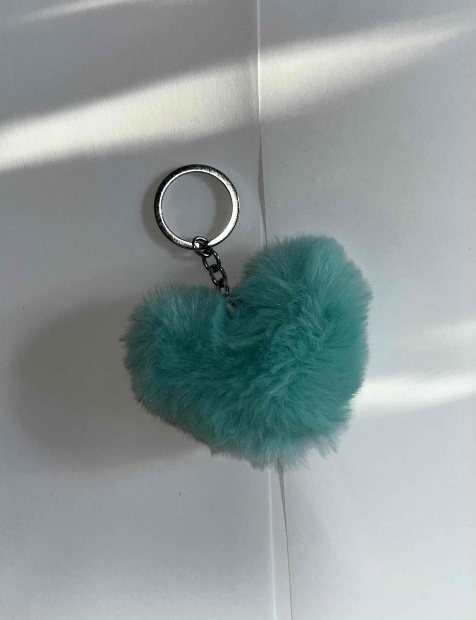 Llavero corazón peludo turquesa - miniatura 1
