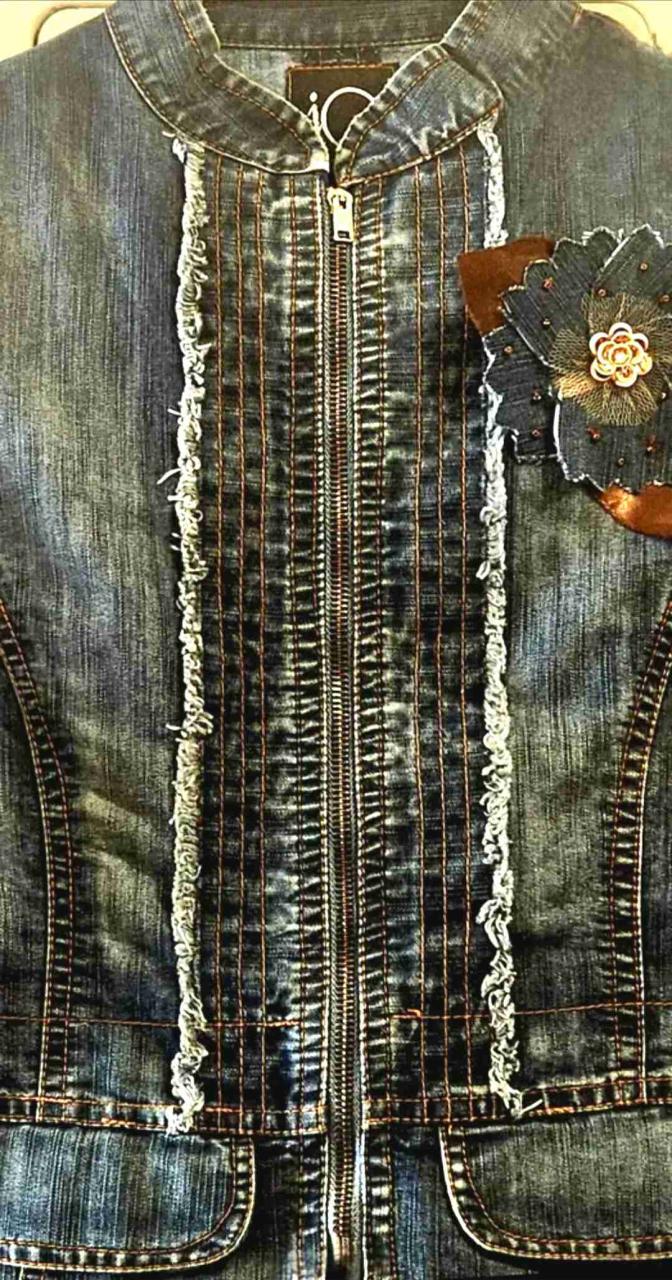 Blazer Mezclilla cuello Mao/con Cierre/prendedor - miniatura 5