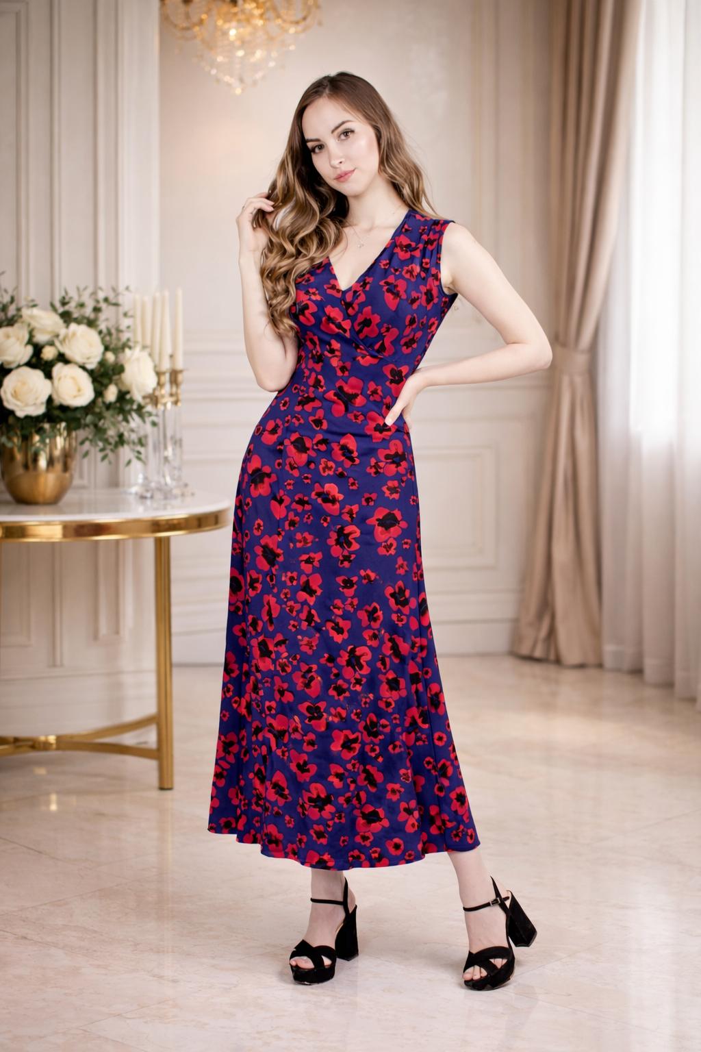 Vestido largo estampado azul y rojo - miniatura 2