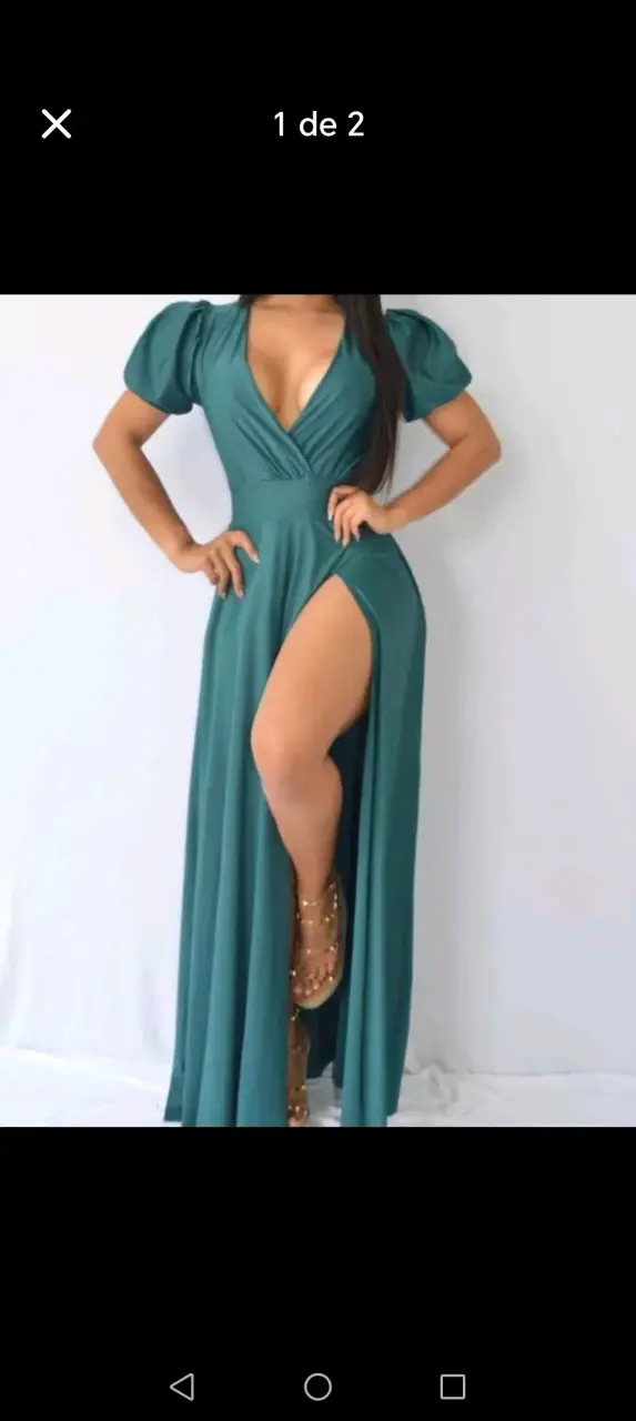 Vestido largo verde con tajo - miniatura 2