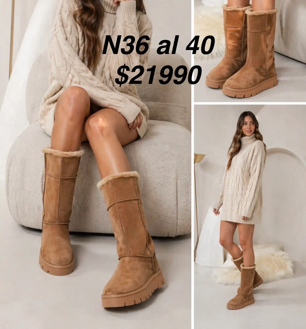 Botas de cuero camel estilo casual - miniatura 1