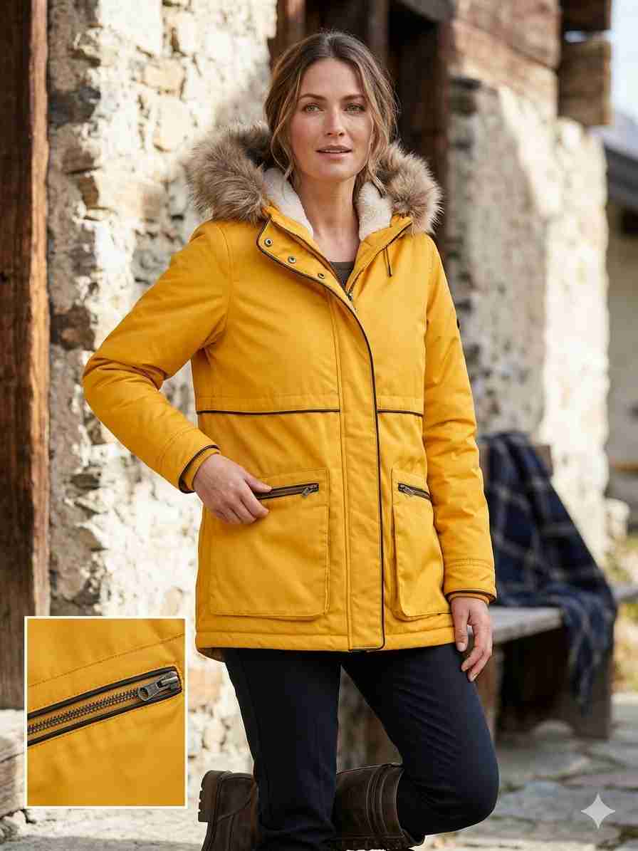 Parka amarilla con capucha de pelo - miniatura 4