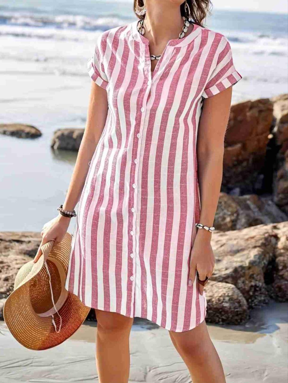 Vestido a rayas blanco y rosado - miniatura 1