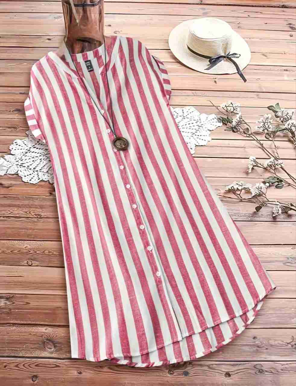 Vestido a rayas blanco y rosado - miniatura 2