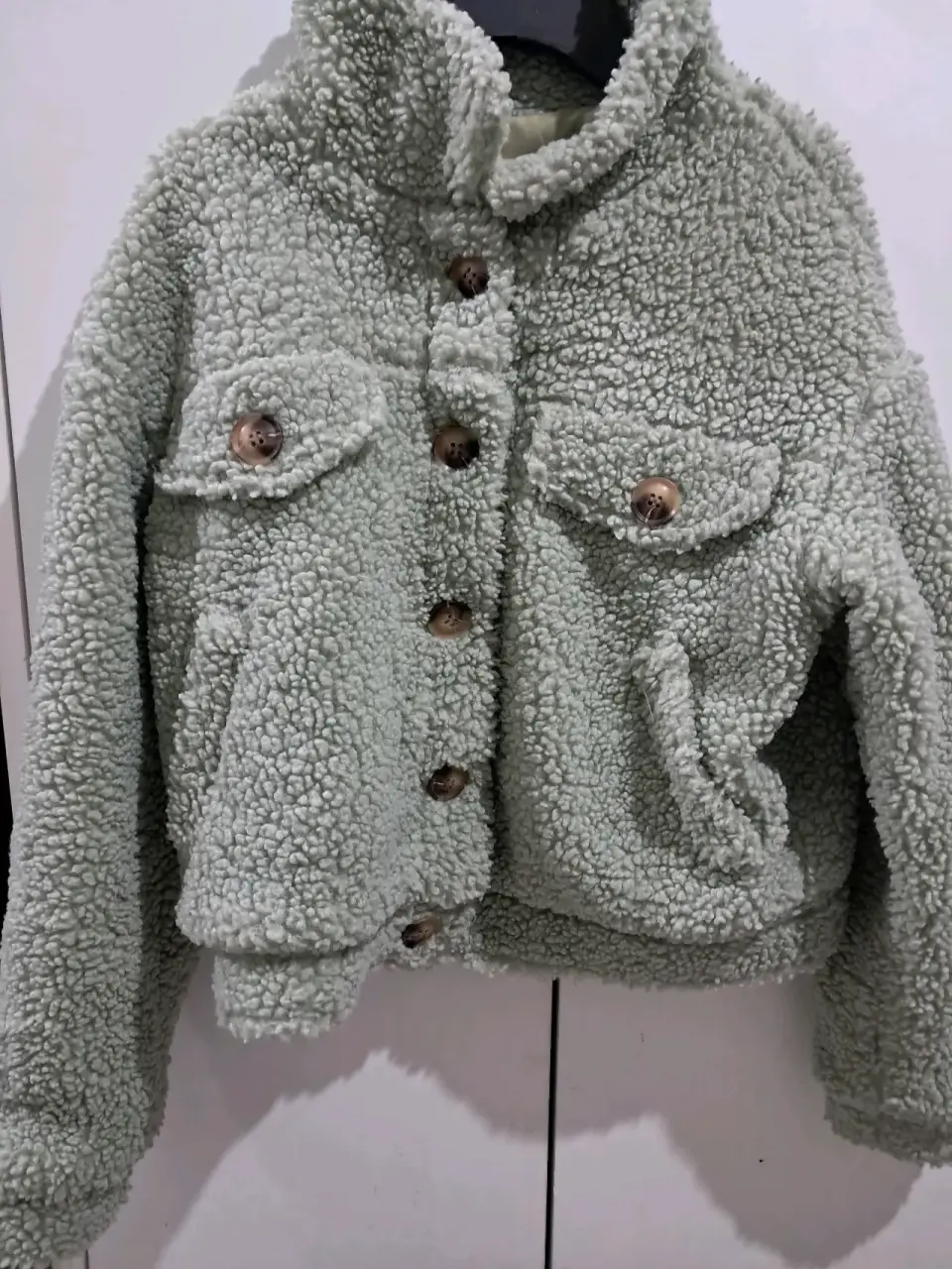 Chaqueta de lana abotonada verde claro - miniatura 2