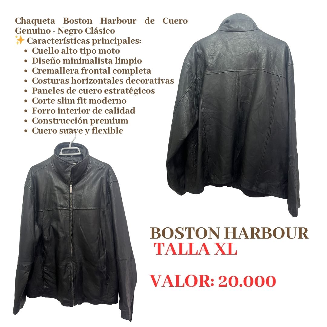 Chaqueta de cuero Boston Harbour negra
