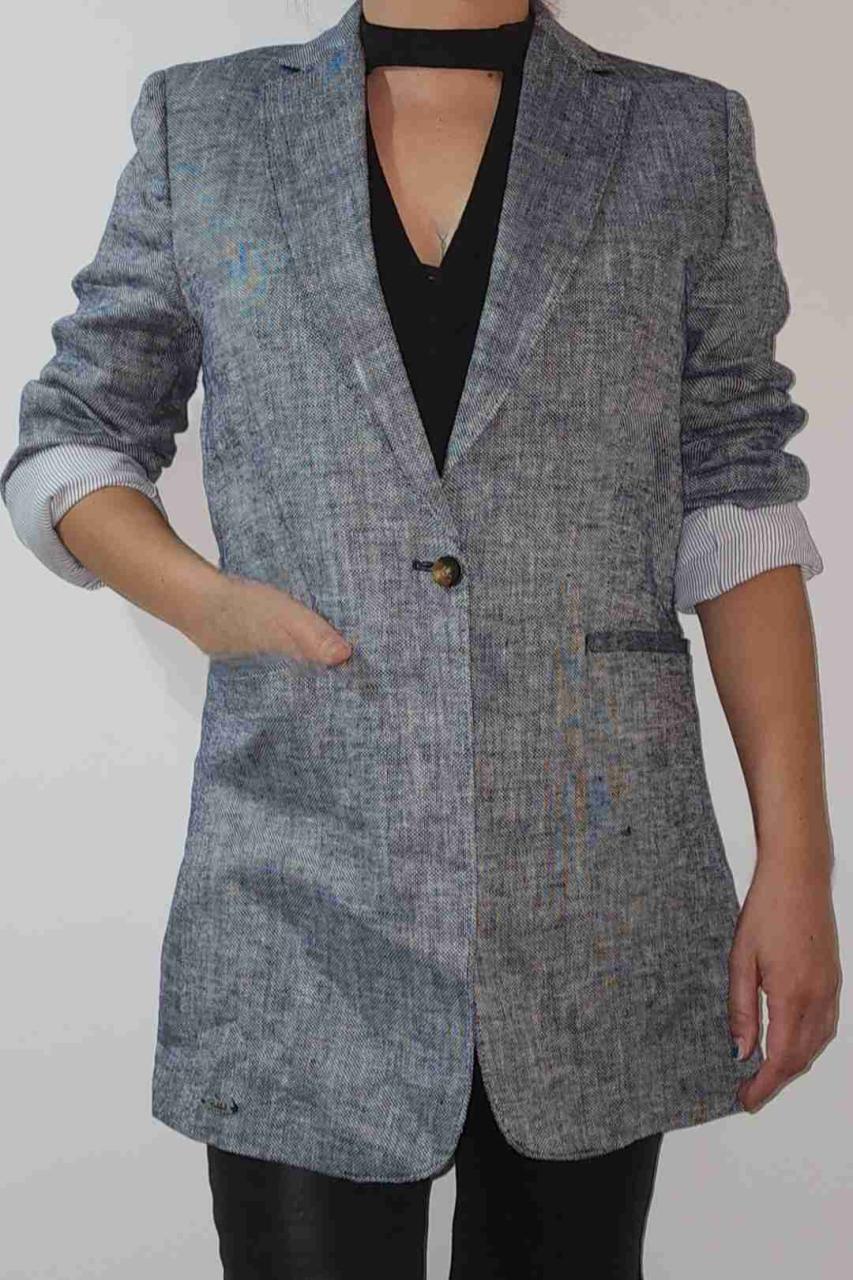 Chaqueta Lino Mujer Long Blazer Bl/Negro Rockford - miniatura 1