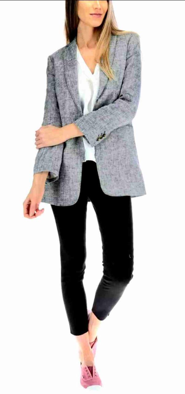 Chaqueta Lino Mujer Long Blazer Bl/Negro Rockford - miniatura 6