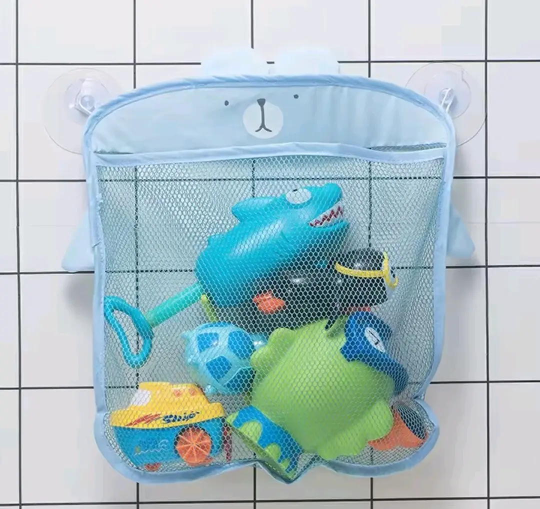 Organizador de juguetes de baño azul y rosa. - miniatura 1