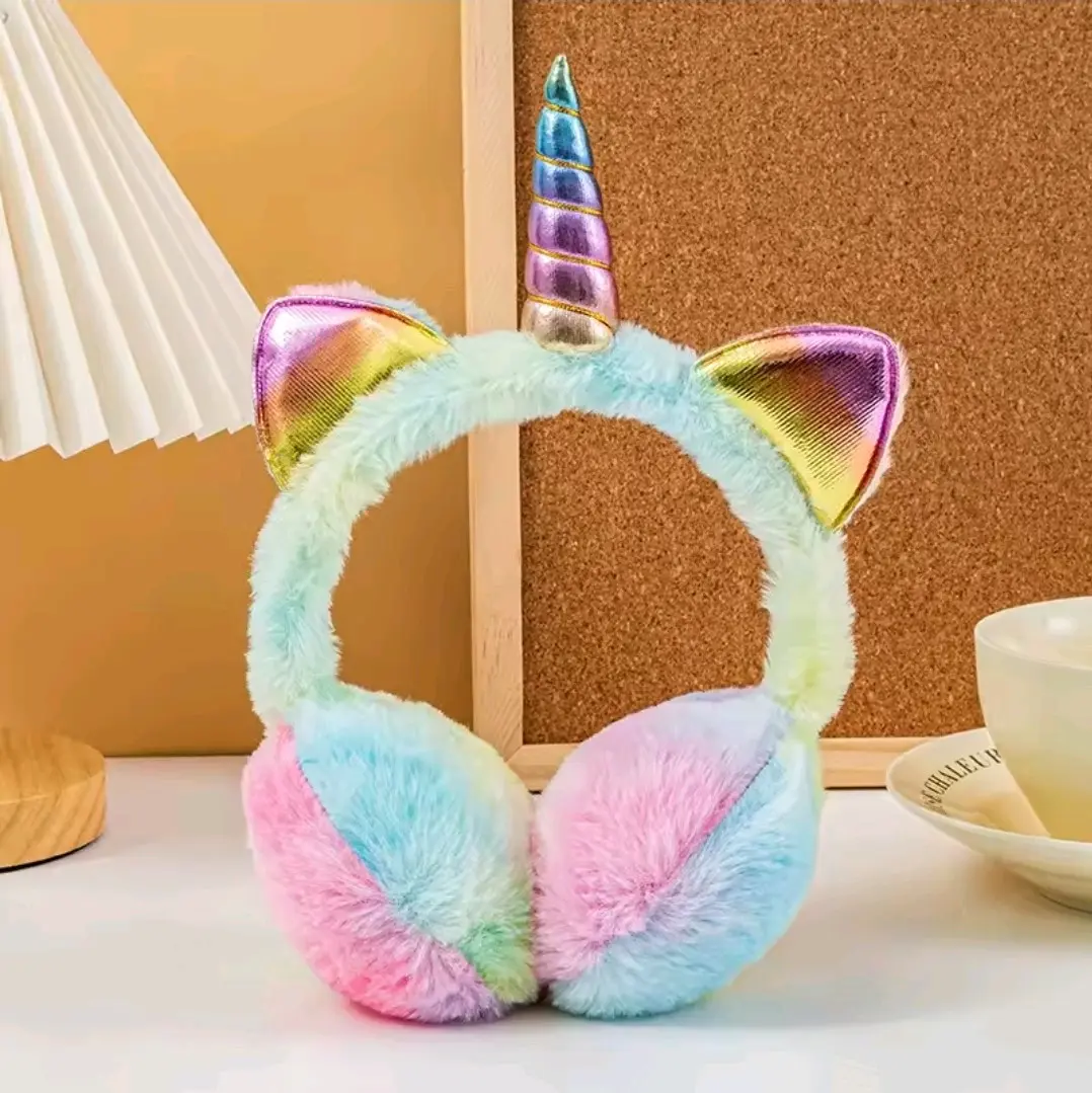 Orejeras peludas unicornio arcoíris para niñas - miniatura 3