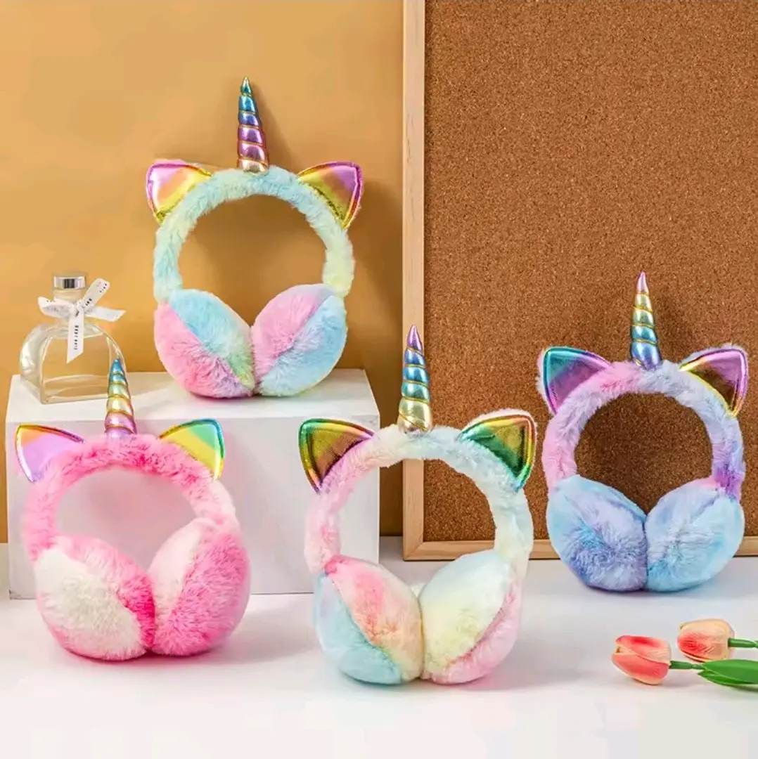 Orejeras peludas unicornio arcoíris para niñas - miniatura 4