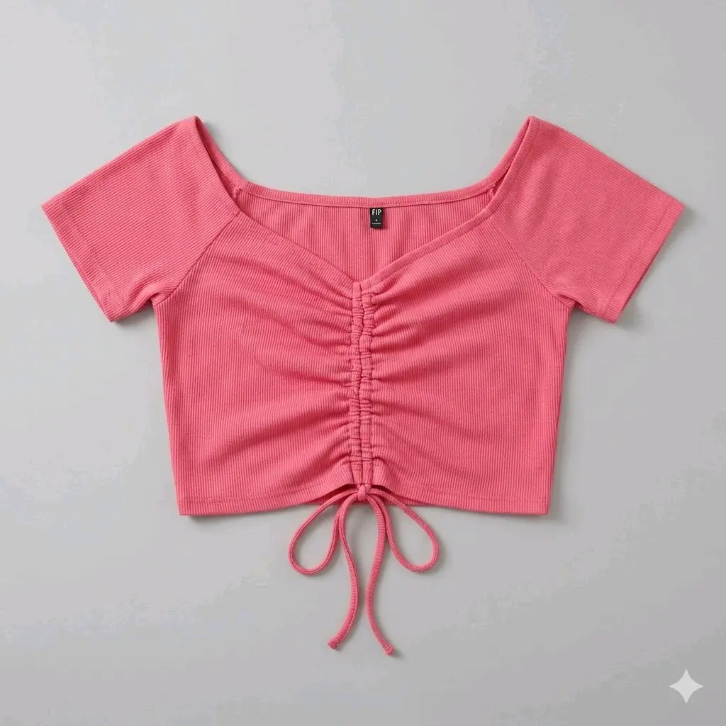 Polera rosada con fruncido