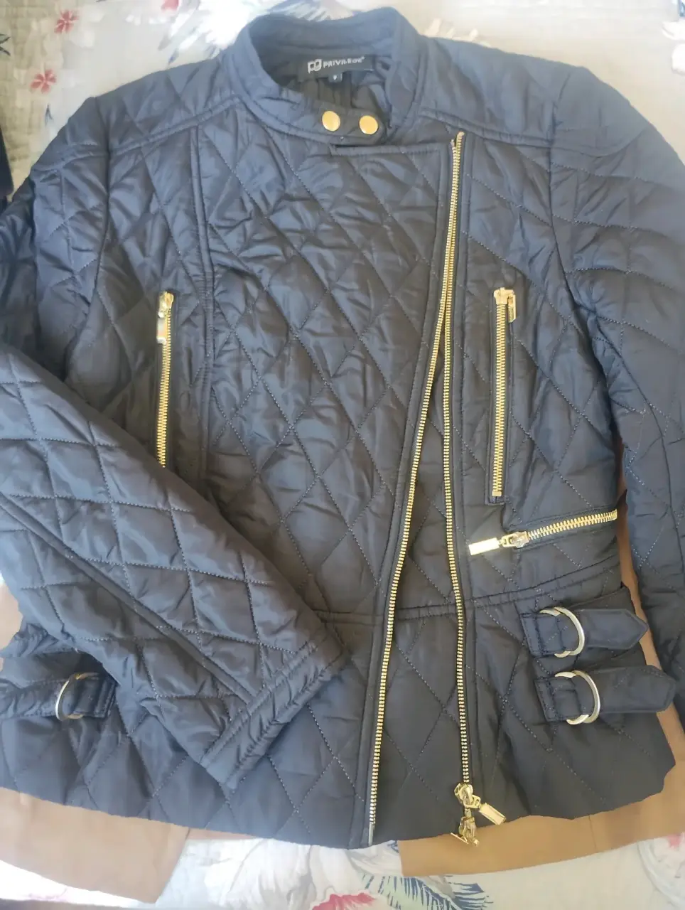 Chaqueta biker acolchada negra - miniatura 1