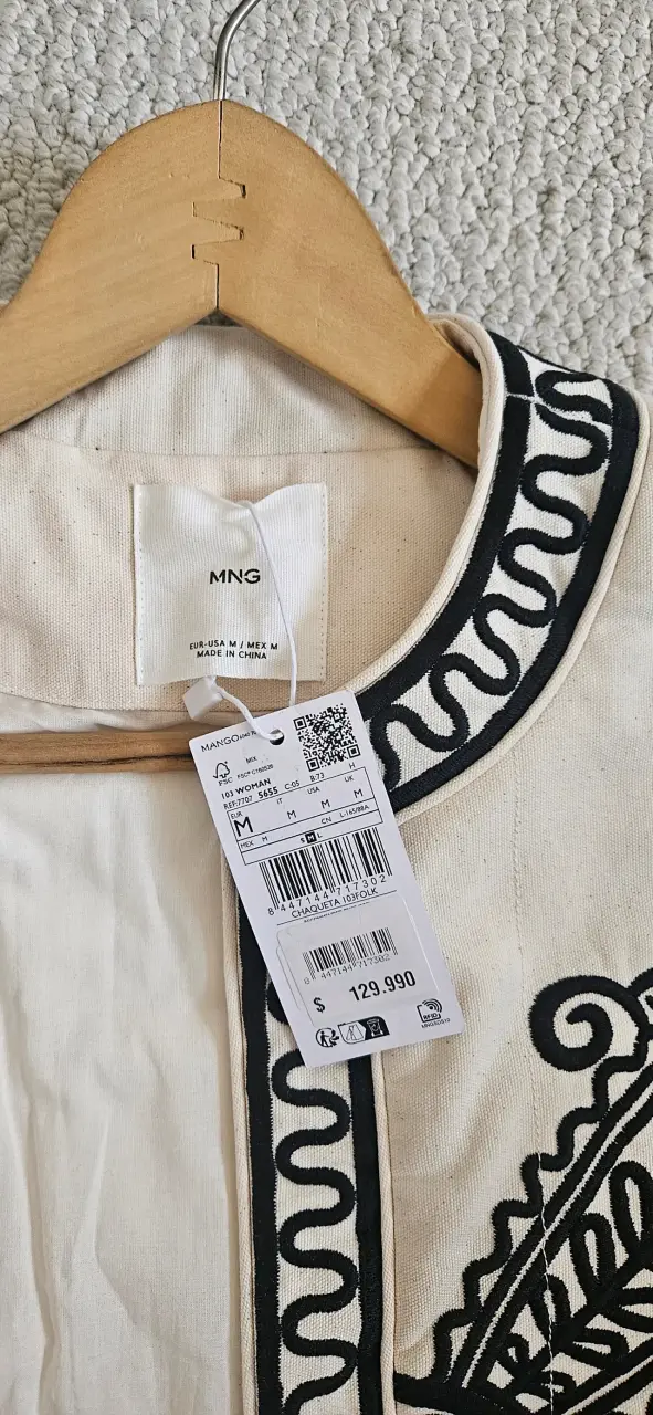 Chaqueta beige con bordado negro Mango M - miniatura 2