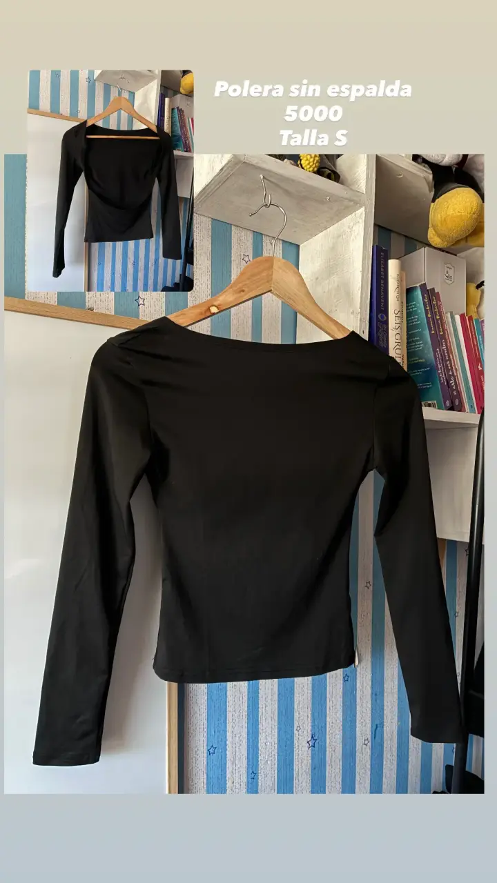 Polera negra manga larga sin espalda - miniatura 2