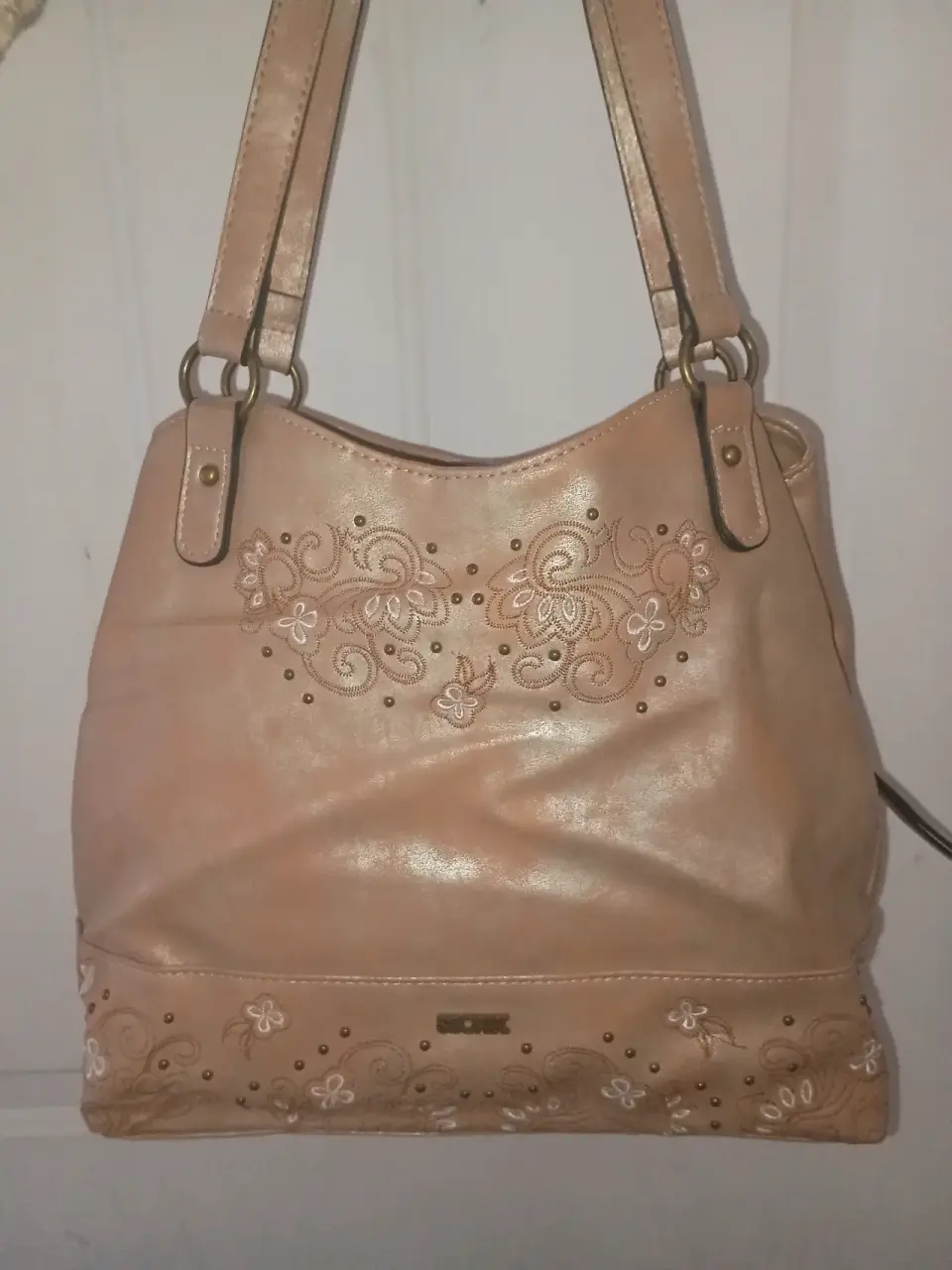 Cartera beige con bordados - miniatura 3