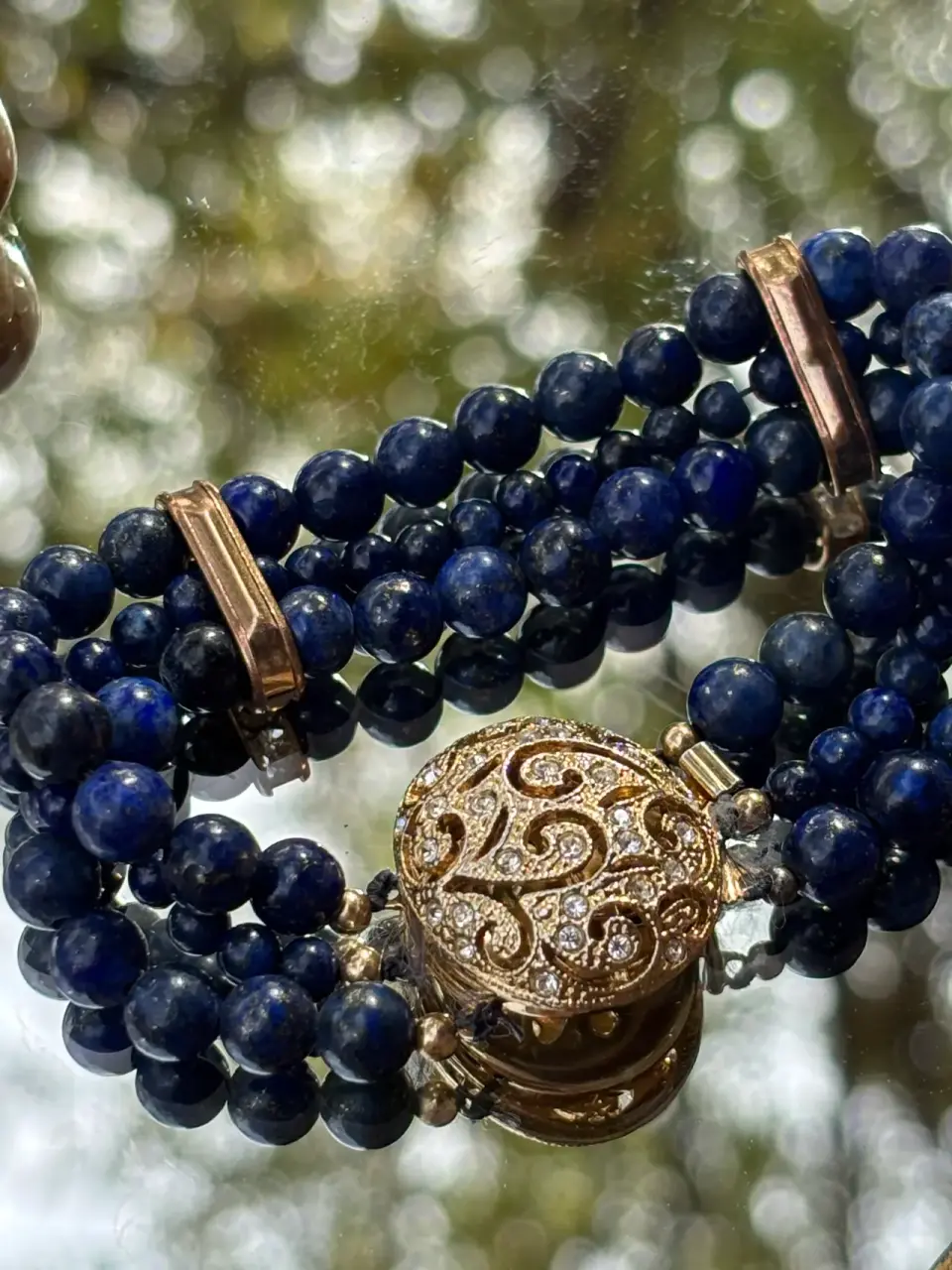 Pulsera tres  corridas de piedras lapislázuli - miniatura 3