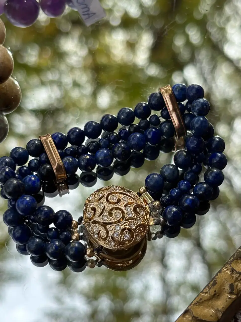 Pulsera tres  corridas de piedras lapislázuli - miniatura 4