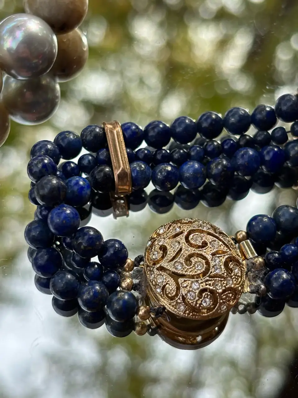 Pulsera tres  corridas de piedras lapislázuli - miniatura 5