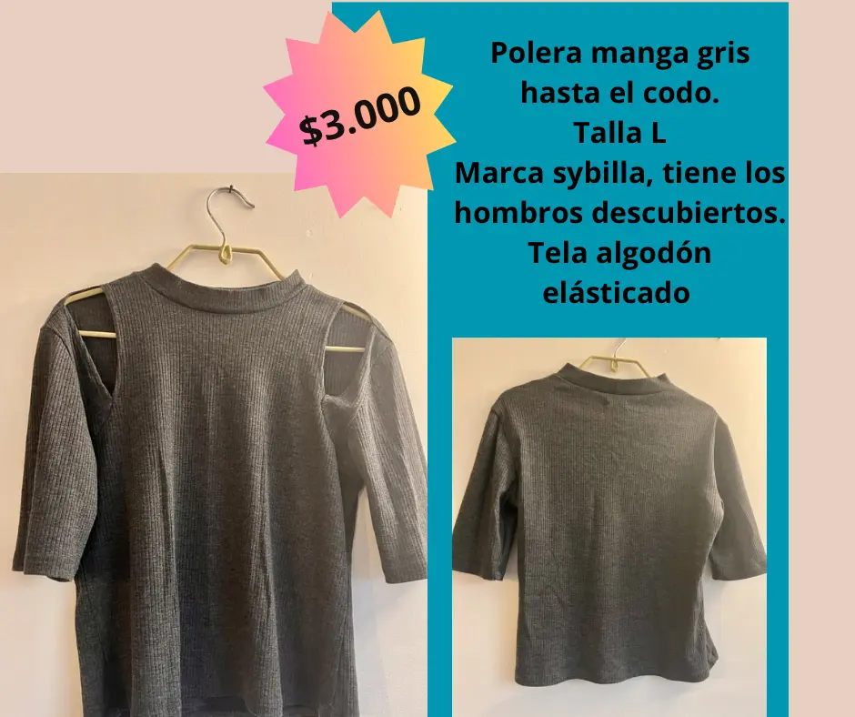 Polera gris con hombros descubiertos - miniatura 1