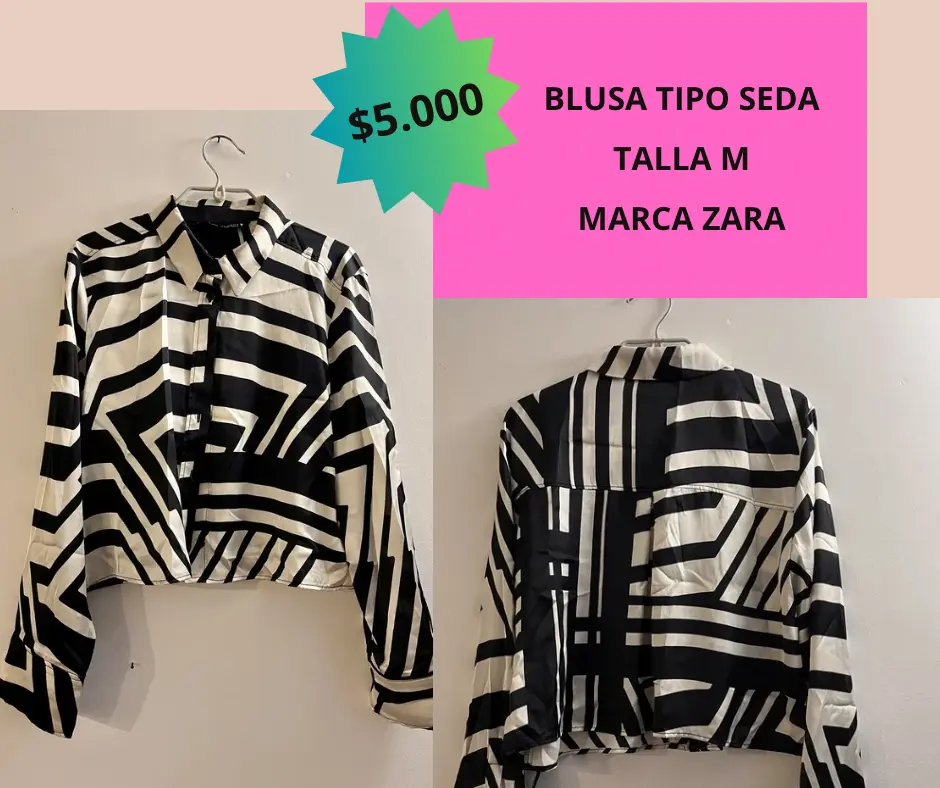 Blusa Zara tipo seda en blanco y negro - miniatura 1