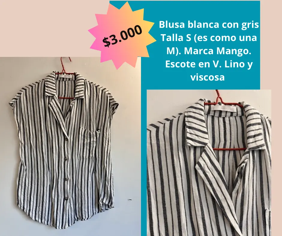 Blusa rayada blanca y gris Mango - miniatura 1
