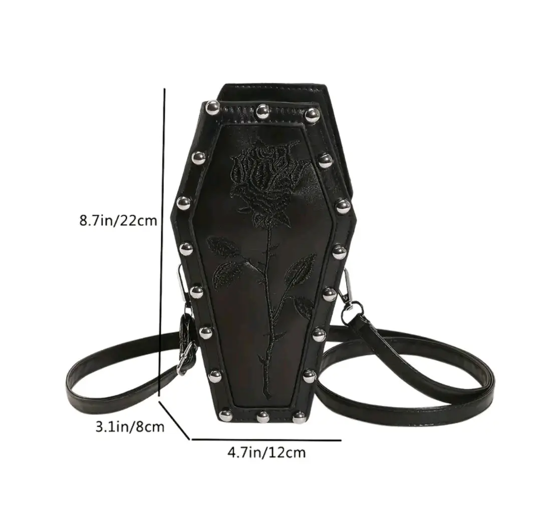 Cartera negra estilo gótico rock punk - miniatura 6