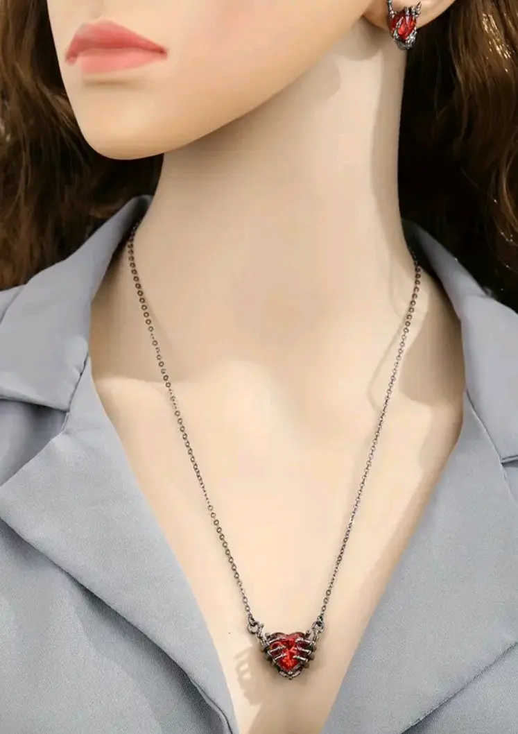Collar y aros corazón esqueleto - miniatura 2