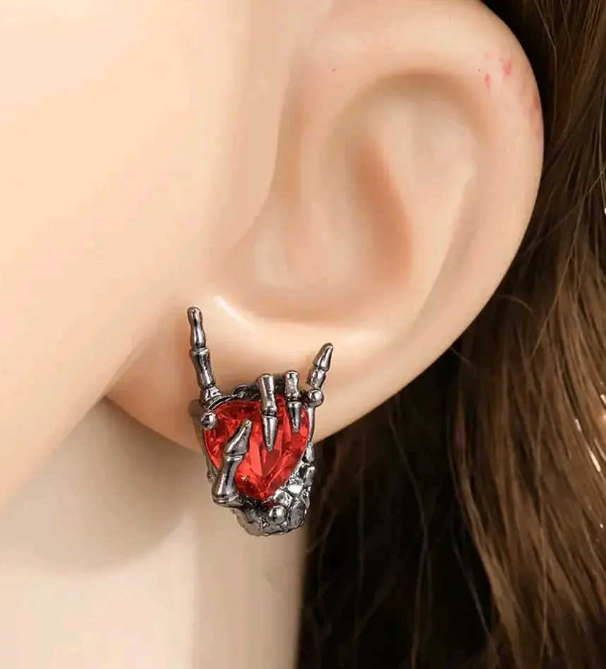 Collar y aros corazón esqueleto - miniatura 3