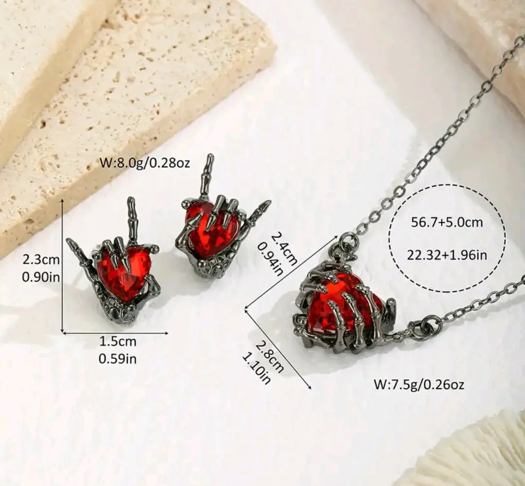 Collar y aros corazón esqueleto - miniatura 4
