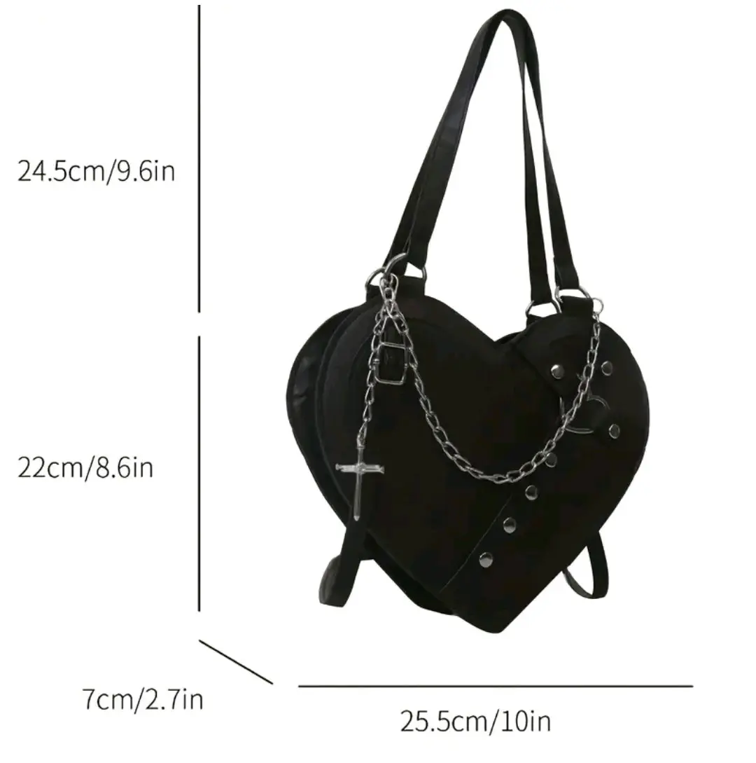 Cartera negra corazón con cadenas cruz punk rock - miniatura 3