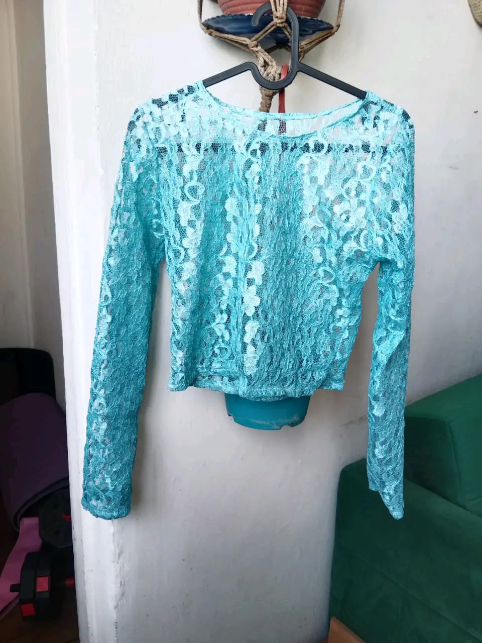 Blusa encaje turquesa manga larga - miniatura 1