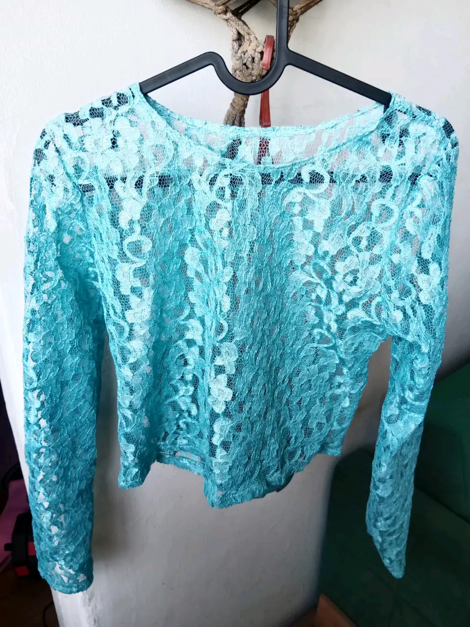Blusa encaje turquesa manga larga - miniatura 2