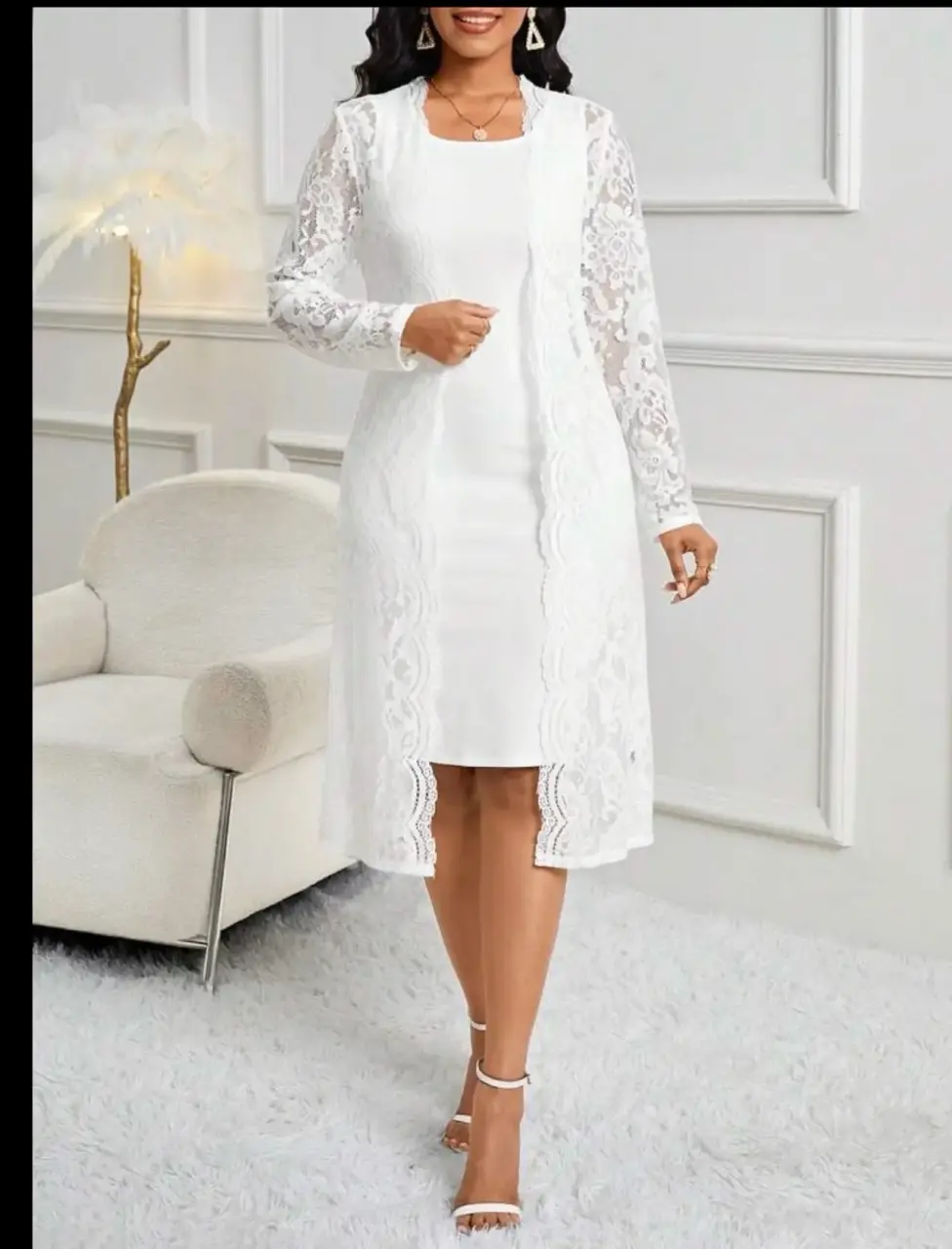 Vestido blanco encaje elegante - miniatura 1