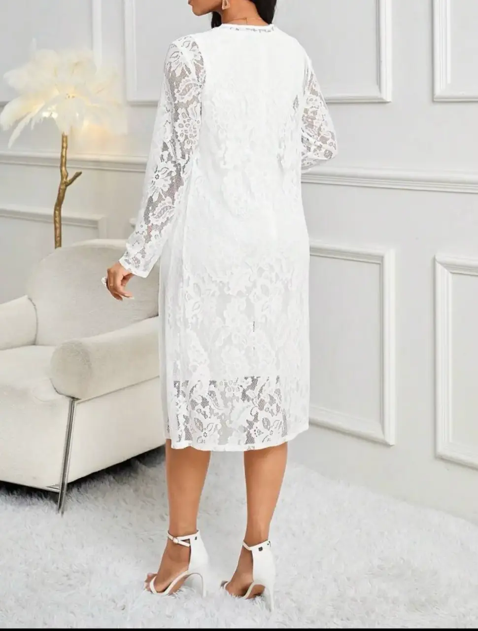 Vestido blanco encaje elegante - miniatura 2