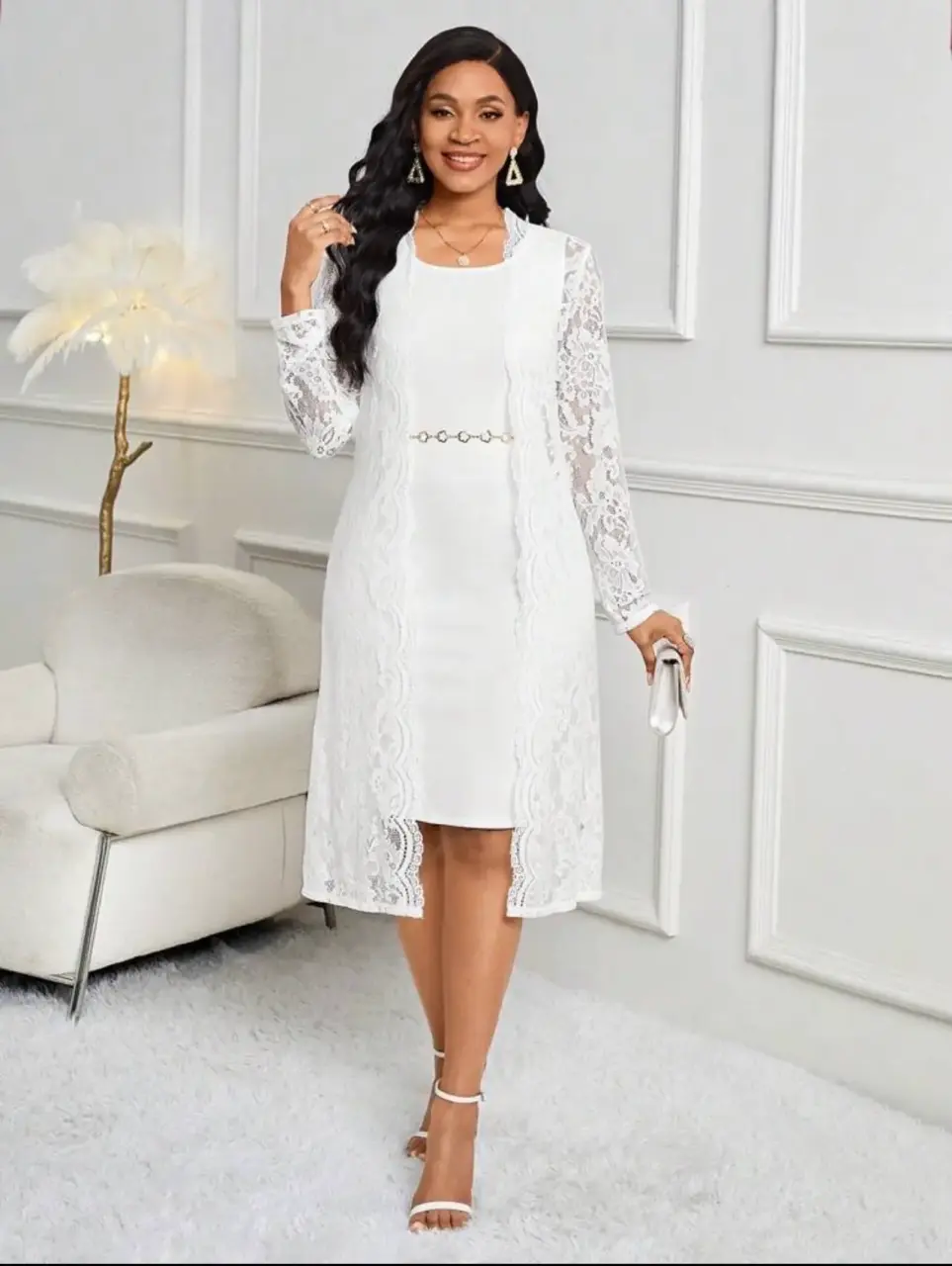 Vestido blanco encaje elegante - miniatura 3