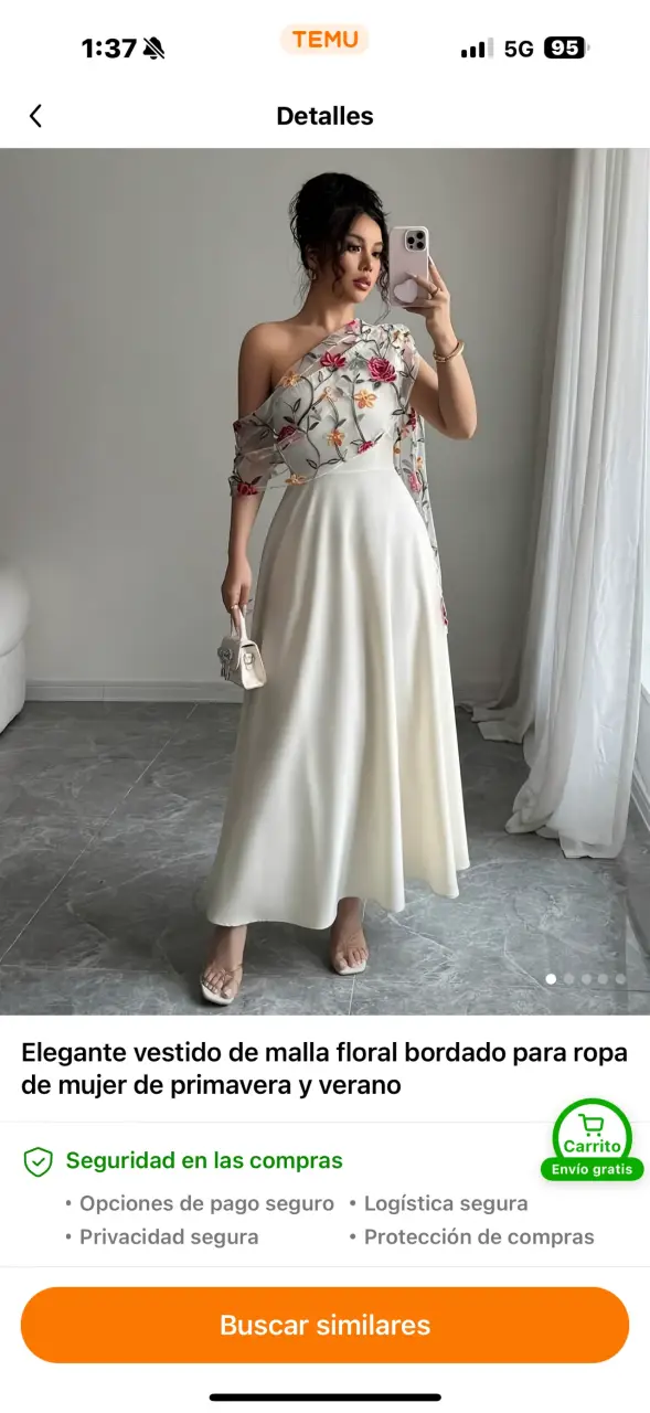 Vestido elegante floral bordado - miniatura 1