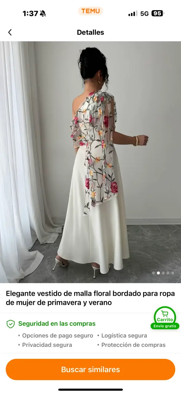 Vestido elegante floral bordado - miniatura 2